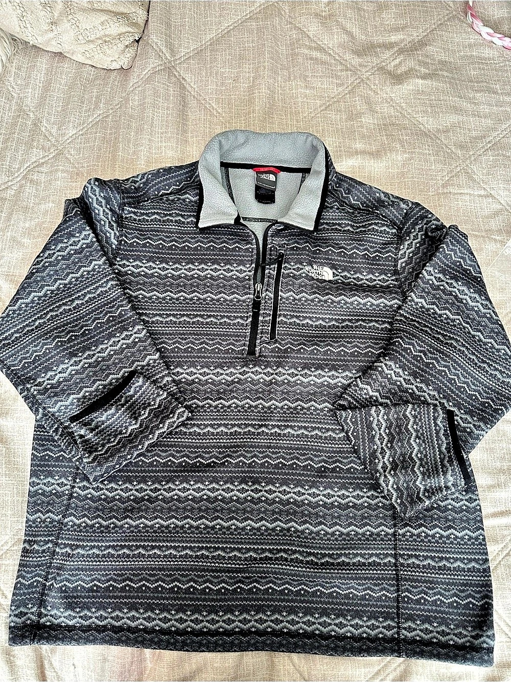 The North Face Fair Isle Fleece Quarter Zip Pullover Gray & Black XL